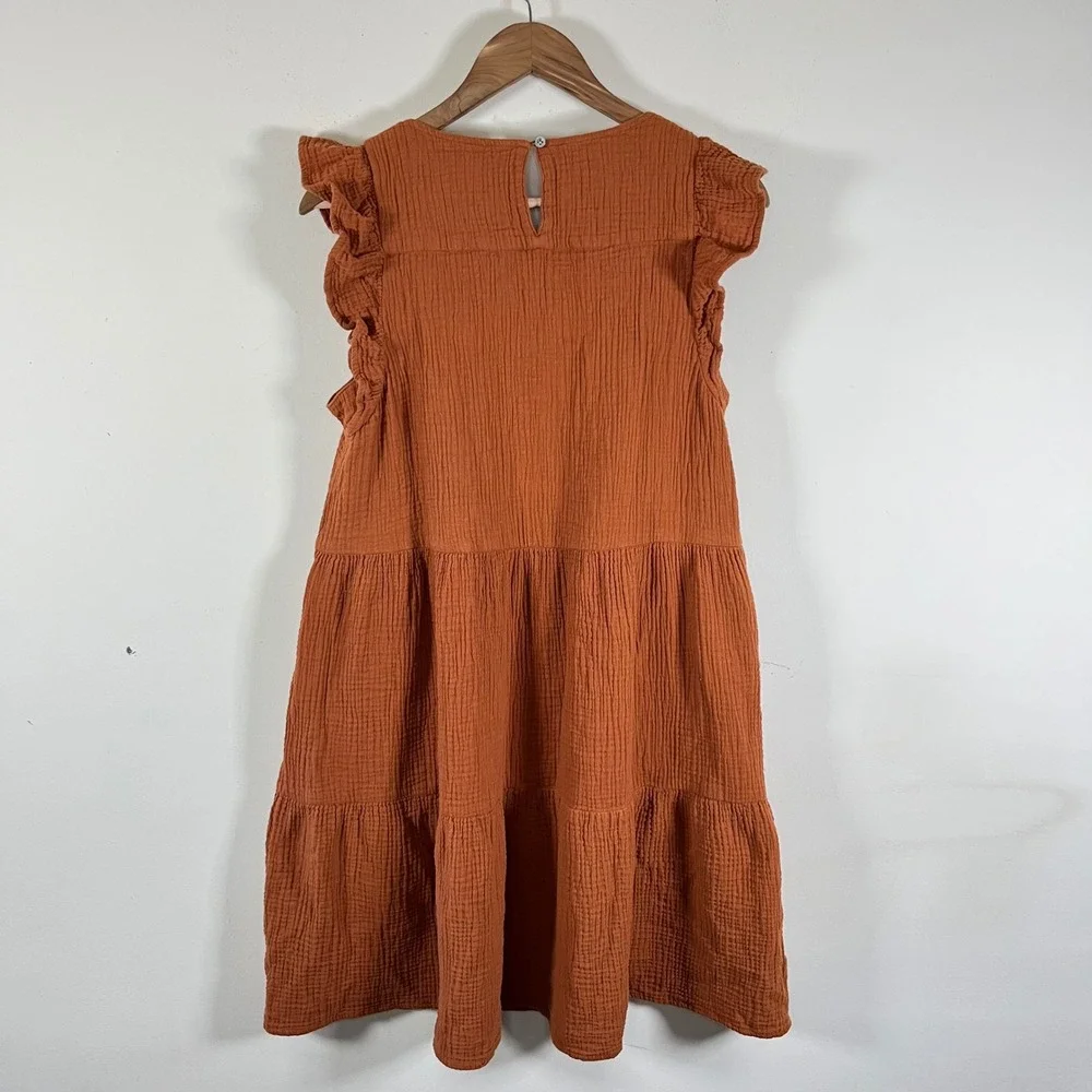 J. Crew Cotton Gauze Tiered Babydoll Mini Dress Orange Ruffle Sleeves Womens 10